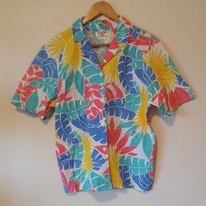 Vintage Sunny South Palm Print Button Up Shirt